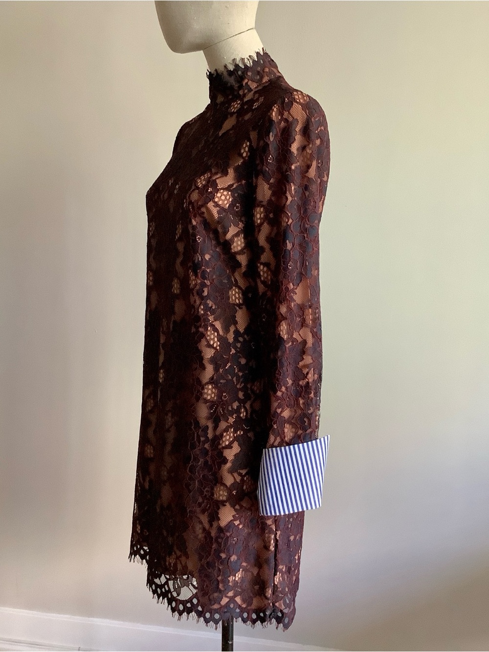 Scotch & Soda Black Floral Lace Dress with Striped Cuffs. Size S